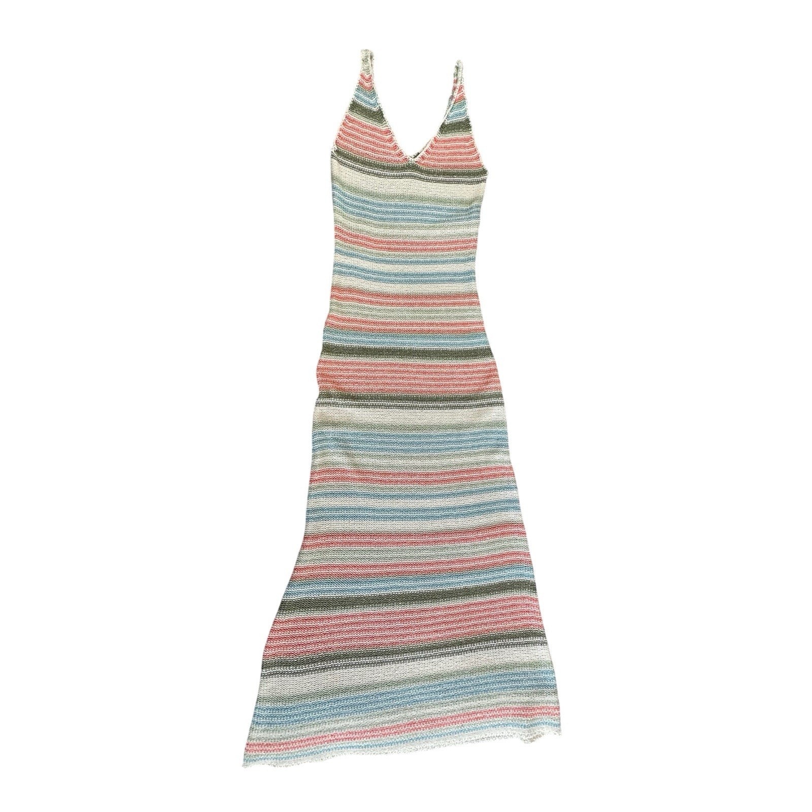 Lush Striped Crochet Knit Maxi Dress Medium Pastel Boho Beachy Spring Resort